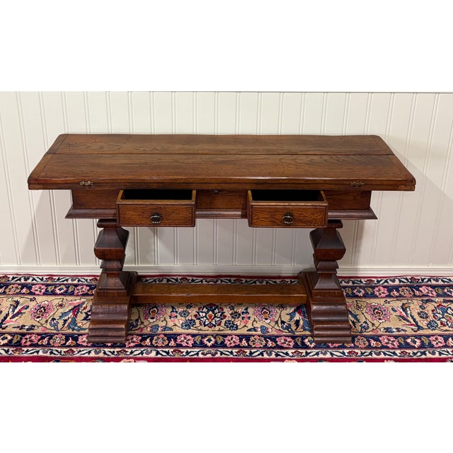 Brown Antique French Flip Top Envelope Library Table Console Sofa Entry Table Oak For Sale - Image 8 of 18