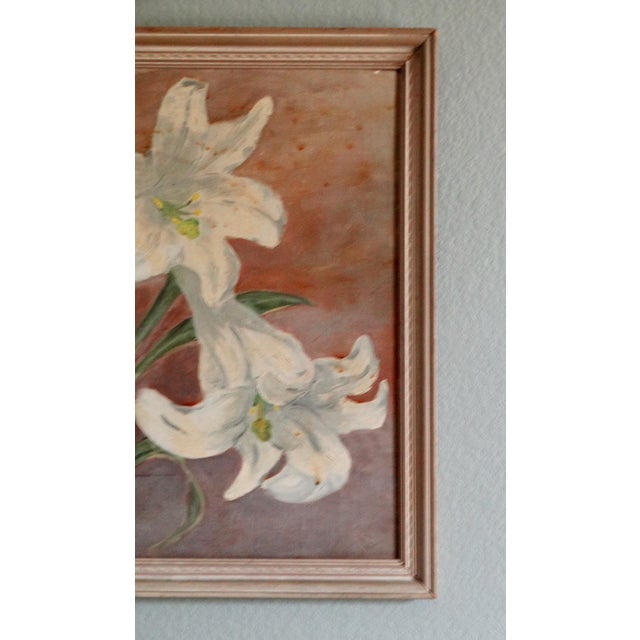 Original Mid Century Still Life Painting With Lillies For Sale - Image 4 of 8