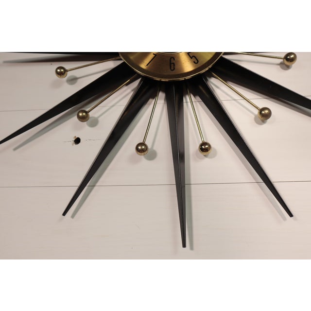 Vintage Mid Century Welby Starbust Wall Clock 50's 60's Modern Retro Gold Black For Sale - Image 4 of 8