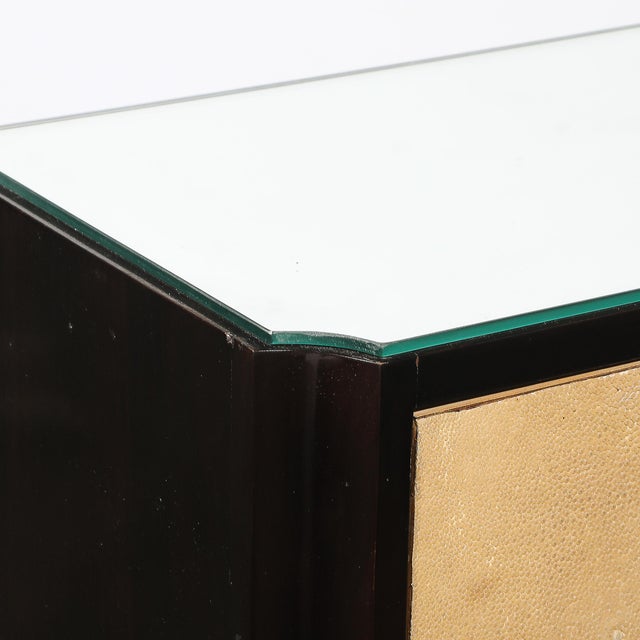 Art Deco Directoire Style Ebonized Nightstands W/Shagreen Fronts & Mirrored Tops For Sale - Image 13 of 18