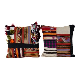 Turkish Patchwork Kilim Pillow Cover - A Pair For Sale