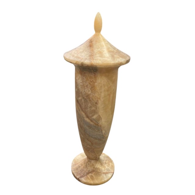 Stone Vintage Hand-Carved Onyx Marble Covered Urn Vase For Sale - Image 7 of 12