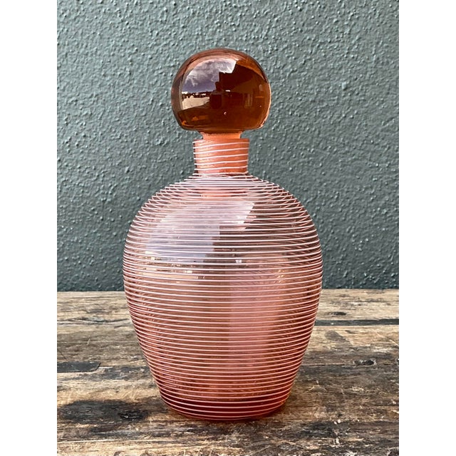 Salmon Vintage French Art Deco Style Spiral Glass Decanter For Sale - Image 8 of 12