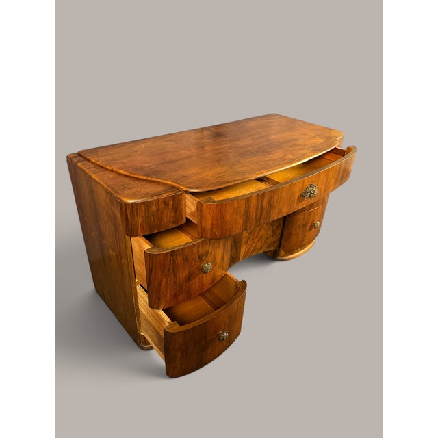 Art Deco Walnut Desk in Streamline Style, 1935, 1920s For Sale - Image 11 of 13