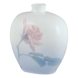 Art Nouveau Porcelain Vase with Flower and Dragonfly Motif from Royal Copenhagen, 1920s For Sale