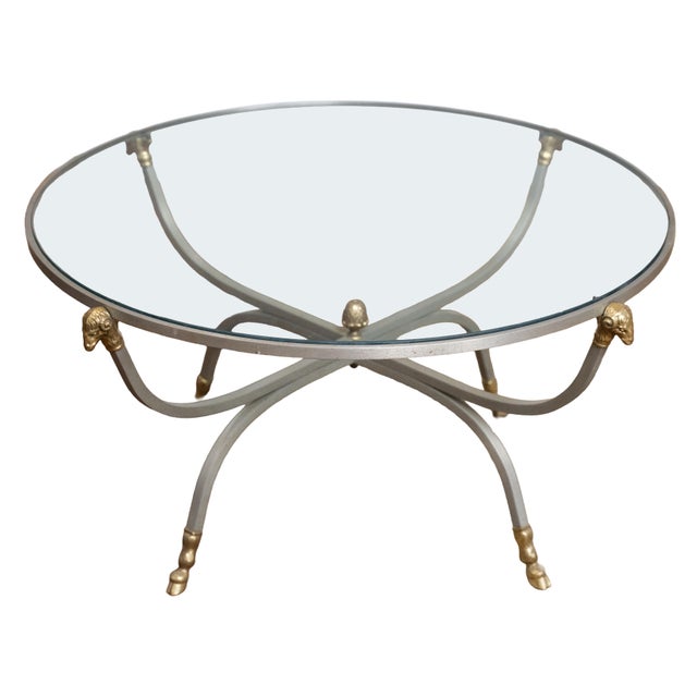 Mid 20th Century French Mid-Century Round Coffee or Low Table With Steel Base and Glass Top For Sale - Image 5 of 14