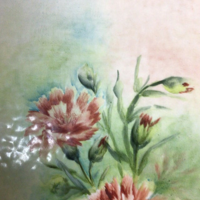 Red 1940s Porcelain Tile Hand Painted Carnations For Sale - Image 8 of 12