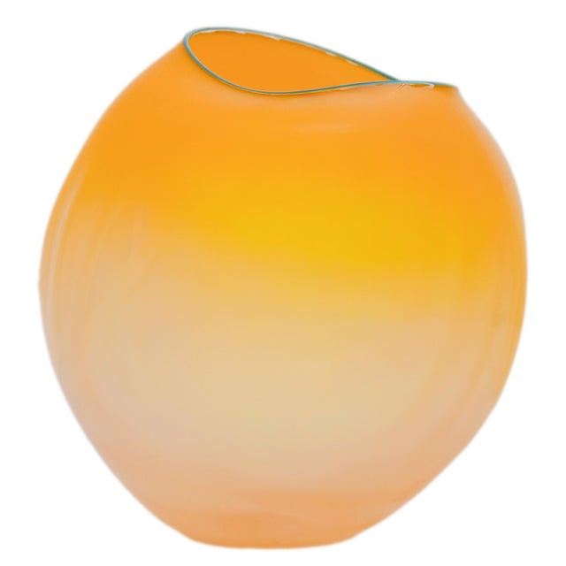 Dale Chihuly Hand-Blown Mango & Teal Lip Glass Basket Sculpture Signed & Dated, 2000 For Sale - Image 15 of 18