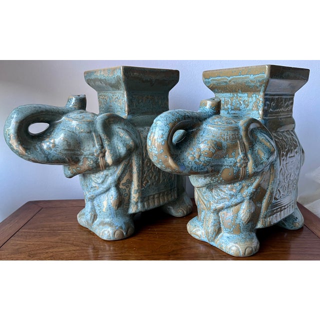 Ceramic Turquoise Glazed Ceramic Elephant Plant Stand For Sale - Image 7 of 7