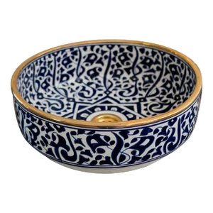 Moroccan Handmade Ceramic Brass Rim Countertop Bathroom Sink