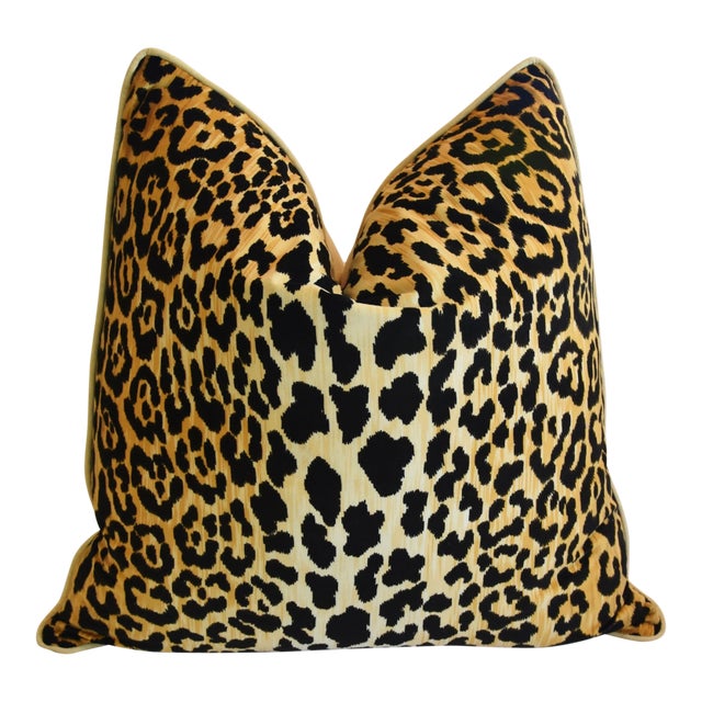 Custom Leopard Spot Safari Velvet Feather/Down Pillow 26" Square For Sale