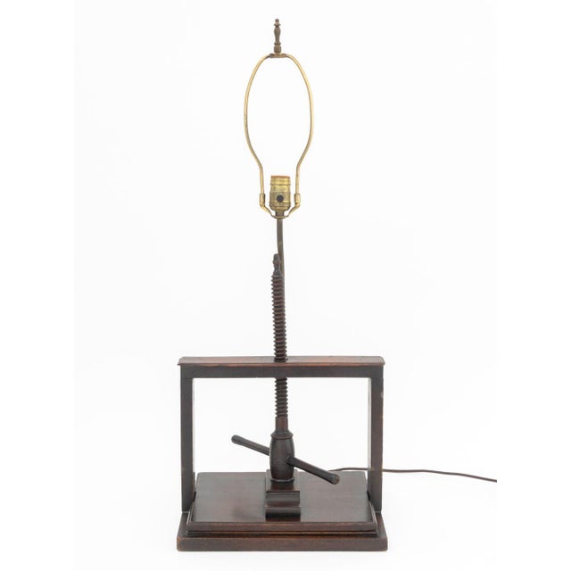 Antique Mahogany Book Press Mounted as a Table Lamp. 32.75" H x 13" W x 10.5" D. Provenance: From a Greenwich, Connecticut...