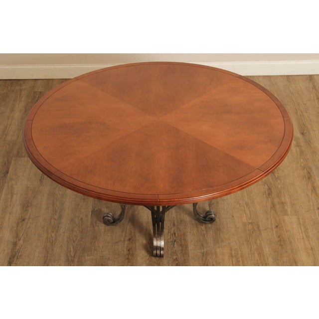 Late 20th Century Italian Style Round Wood Top Iron Base Dining Table