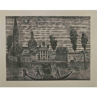 Gianpaolo Berto, Gondoliers in Venice, Etching, 1974 For Sale