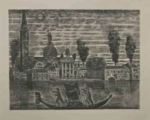 Gianpaolo Berto, Gondoliers in Venice, Etching, 1974