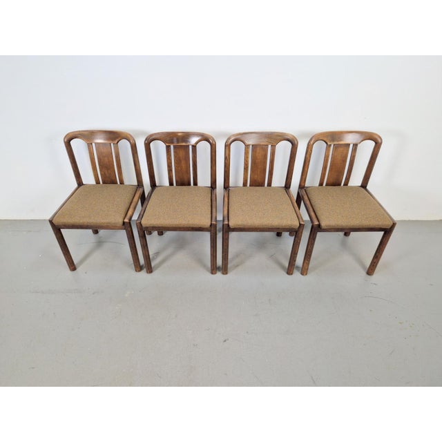 4 x vintage brutalist dining room chair 70s mid century brutalist dining room chairs, with a new moss green wool...