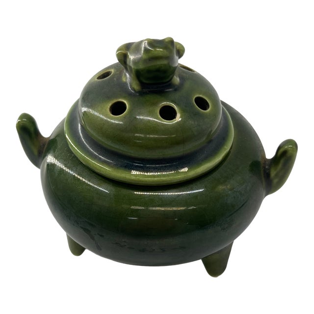 Vintage Japanese Green Ceramic Incense Burner For Sale