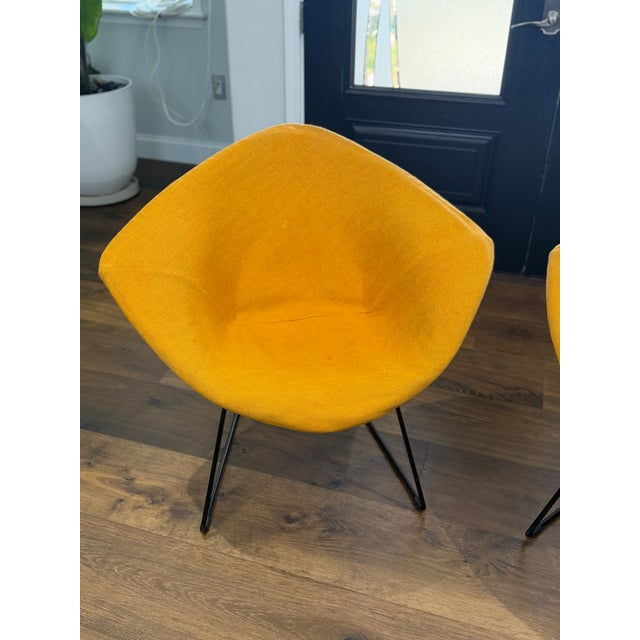 Metal Vintage Harry Bertoia for Knoll Diamond Chairs in Original Mustard Upholstery — Pair For Sale - Image 7 of 15