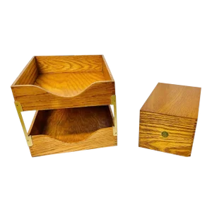 Mid Century Globe Wernicke Wood Desk Accessories- Set of 2