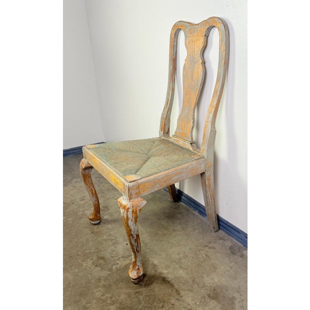 Set of Eight Queen Anne Dining Chairs, Carved Wood, Distressed Finish For Sale - Image 9 of 16