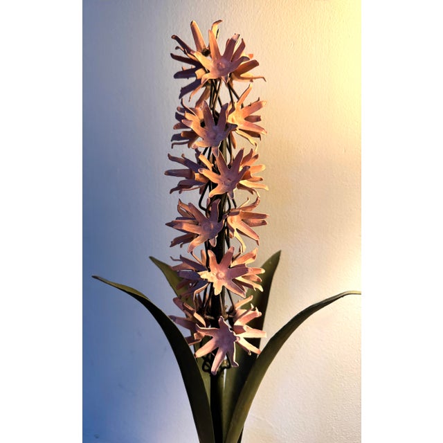 Wood Vintage Italian Tole Hyacinth Sculpture – Hand-Painted Pink Metal Botanical Decor, Hollywood Regency Style For Sale - Image 7 of 11
