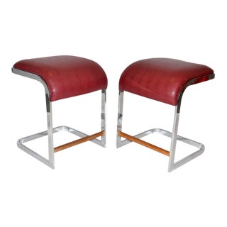 C.1986 D.I.A.(Design Institute of America) Cantilever Chrome & Faux Ostrich Counter Stools - a Pair For Sale