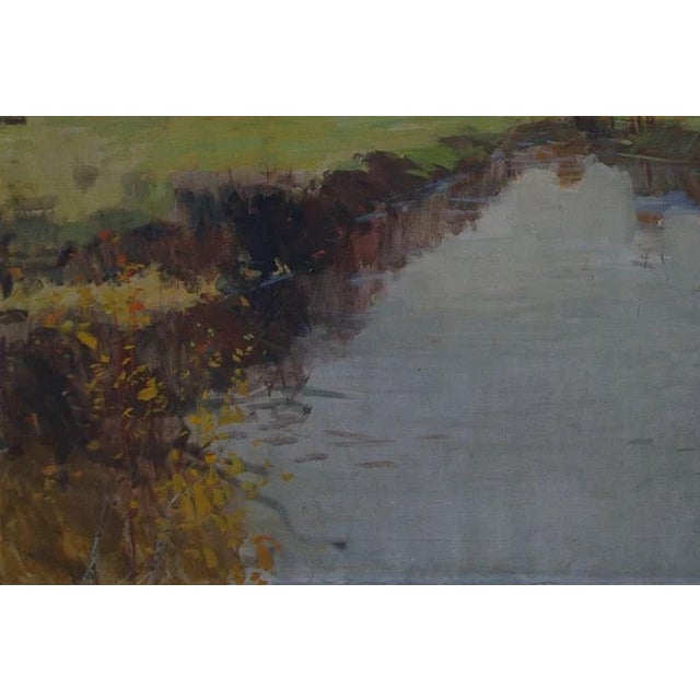 Vintage Impressionism River Oil Painting (1966) For Sale - Image 4 of 6