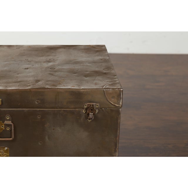Silver English 1920s Sarah Rackett Metal Trunk with Handles Mounted on New Custom Stand For Sale - Image 8 of 12