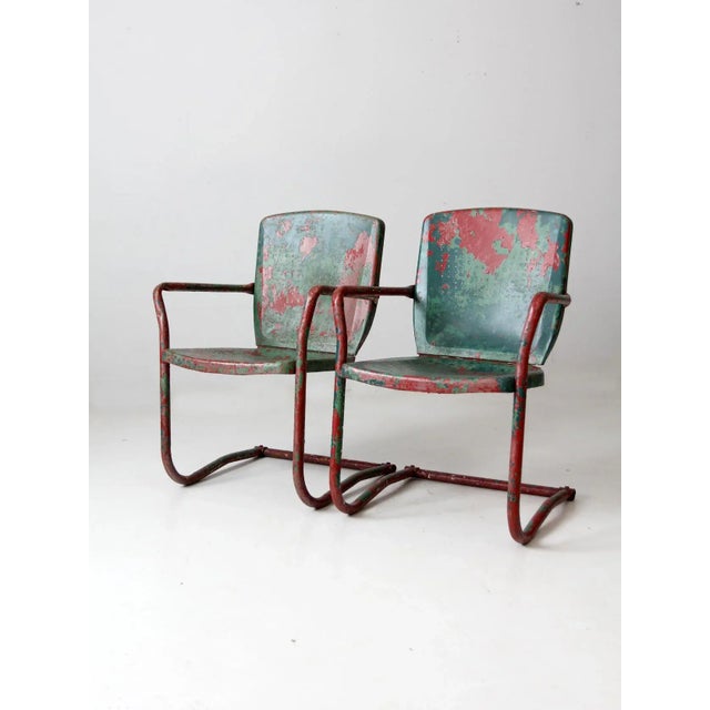 Mid-Century Metal Patio Chairs - A Pair For Sale - Image 4 of 11