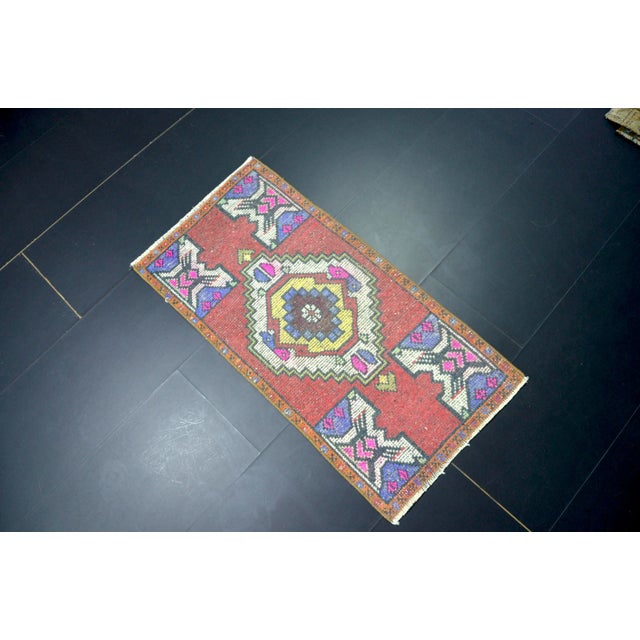 1960s Handmade wool and cotton rug in Turkish Anatolian Small Rug, Vintage Doormat Rug, Turkish Vintage Decorative Rug,...