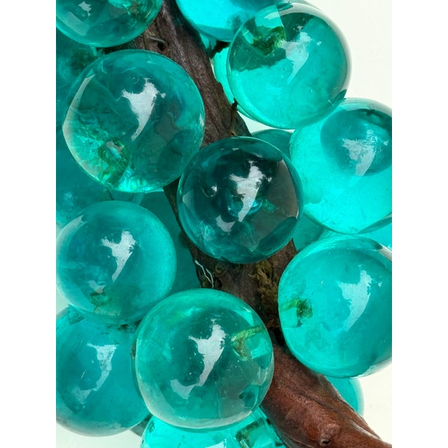 1950s Vintage Lucite Turquoise Blue Grape Cluster With Wood Stem For Sale - Image 4 of 9