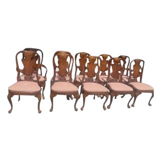 1920s Set of 10 English Chippendale Style Walnut Dining Chairs For Sale