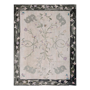 Attractive Beige Background With Delicate Soft Color Flower Pattern Antique American Hooked Rug