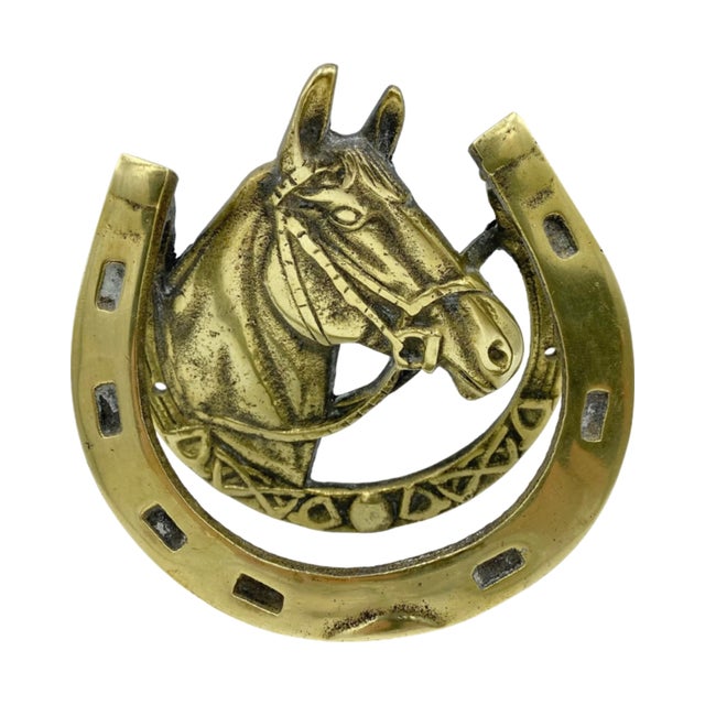 Details: -Handsome brass doorknocker with horse head and horseshoe -Approx. Dimensions: 5.25" x 5" -Item is...