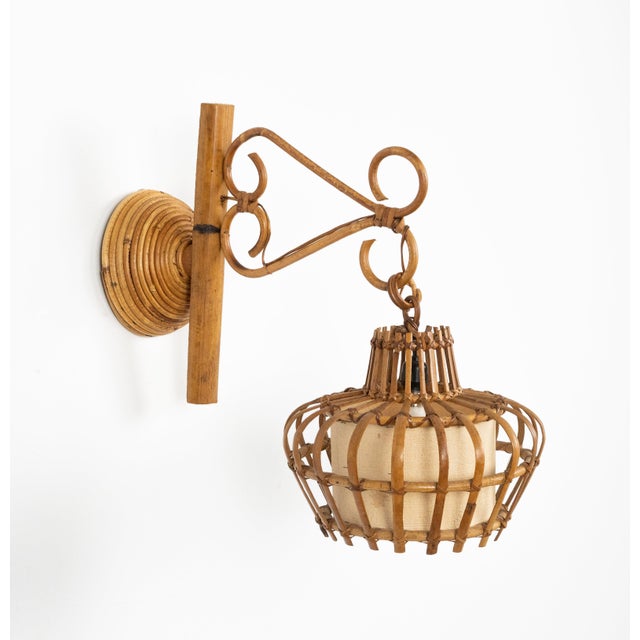 Mid-Century Modern Rattan and Bamboo Sconce Lantern, Italy, 1960s For Sale - Image 10 of 11