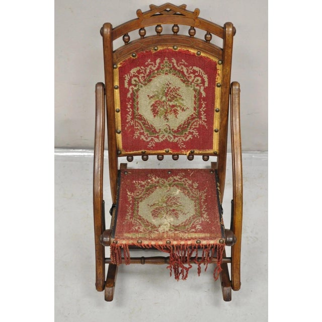 Late 19th Century Antique Eastlake Victorian Walnut Small Child's Folding Rocker Rocking Chair For Sale - Image 5 of 10