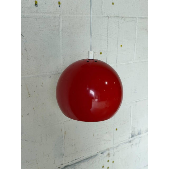 Mid-Century Modern 1970s Mid-Century Modern Louis Poulsen Red Globe Metal Pendant Light Space Age Ceiling Lamp Danish For Sale - Image 3 of 10