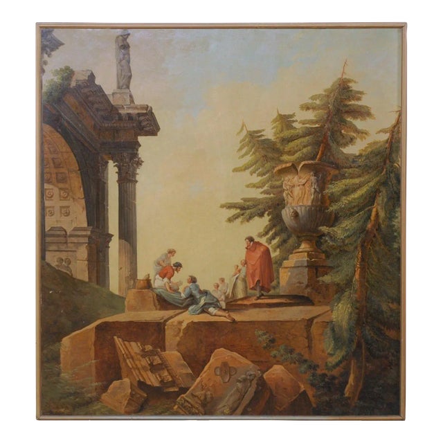 Classical Romanesque Ruins Painting, 19th C For Sale