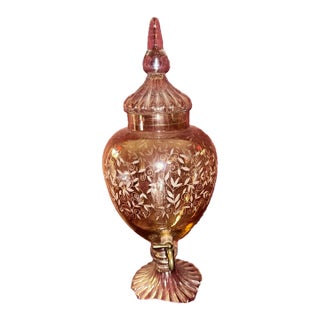 Vintage Empoli Region Tuscany Italy Hand Blown Honey Gold Amber Luxury Beverage Dispenser. For Sale