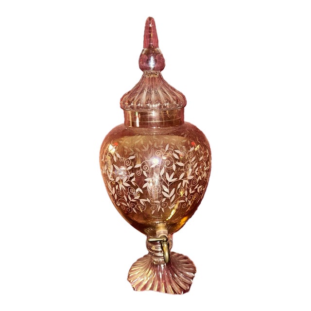 Vintage Empoli Region Tuscany Italy Hand Blown Honey Gold Amber Luxury Beverage Dispenser. For Sale