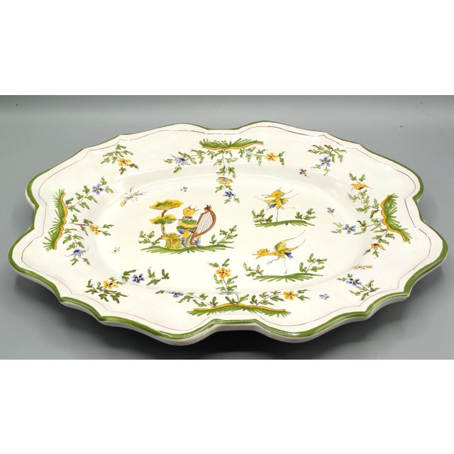 Ceramic French Moustiers Large Oval Platter Hand Painted For Sale - Image 7 of 9