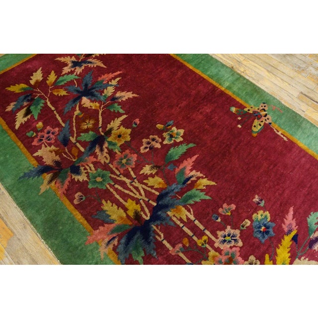 Blush Amazing Pink Blush Color and Turquoise Teal Border With Floral Design Antique Chinese Art Deco Rug For Sale - Image 8 of 11