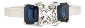 14k White Gold, 1.2± Ct. Diamond, and Sapphire Three Stone Ring