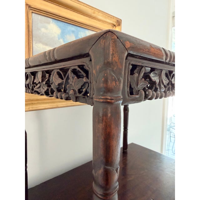 Small Chinese Hardwood Table With Hand Carved Apron. For Sale In Savannah - Image 6 of 14