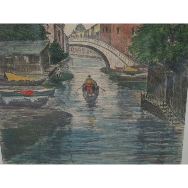 1930s Bela Sziklay Signed Canals of Venice Italy Framed Hand Colored Etching Print #2 For Sale - Image 5 of 7