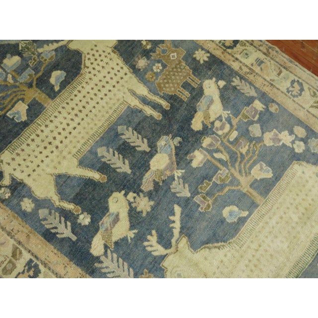 Mid 20th Century Pictorial Sheep Pigeon Sea Foam Turkish Anatolian Accent Size Decorative Rug - 4'6" x 7'2" For Sale - Image 10 of 18