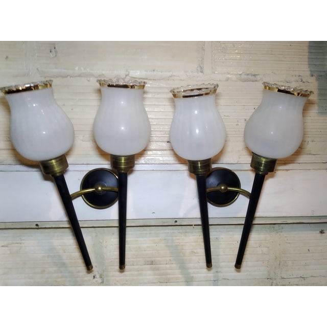 Gold and Black Wall Lights with White Glass Shade, 1970s, Set of 2 For Sale - Image 13 of 13