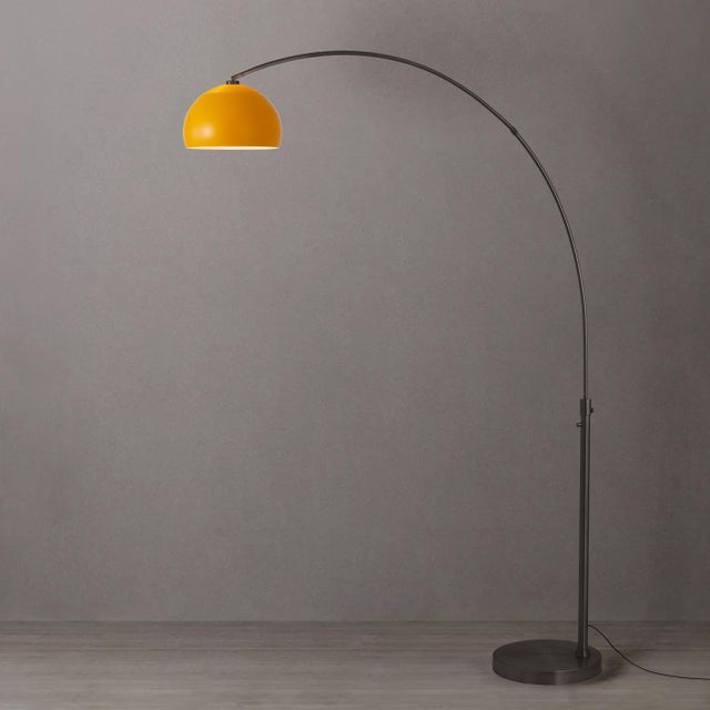 Mid-Century Modern 1960s Nova of California Morelli Half Dome Floor Lamp - Mid Century Modern Arc Lamps, Mustard Steel Shade, Black Nickel Finish, Dimmable For Sale - Image 3 of 7