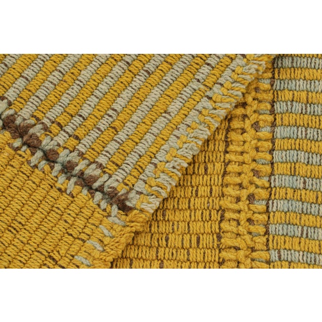 Rug & Kilim’s Contemporary Kilim in Gold and Blue Textural Stripes For Sale In New York - Image 6 of 6