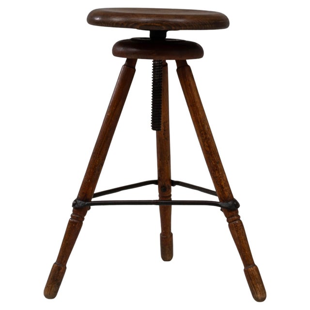 1920s French Adjustable Swivel Stool With Tripod Base For Sale - Image 15 of 18